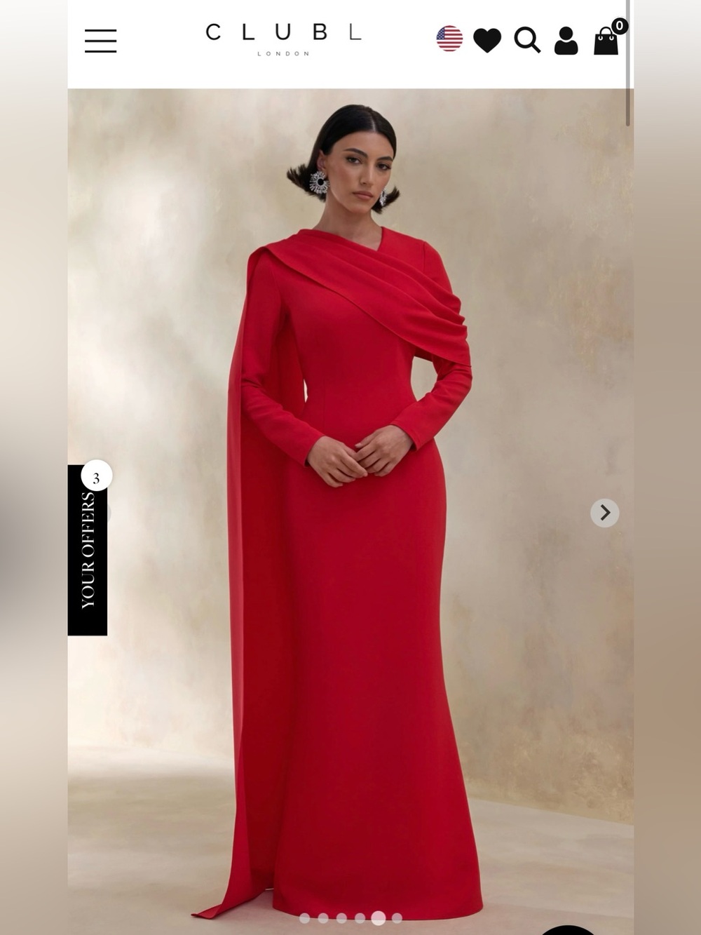 Club L London Scarlet Draped Long-Sleeve Evening Gown